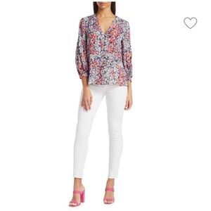 PARKER Marie Floral Puff-Sleeve Silk Blouse Floral Women's Top small